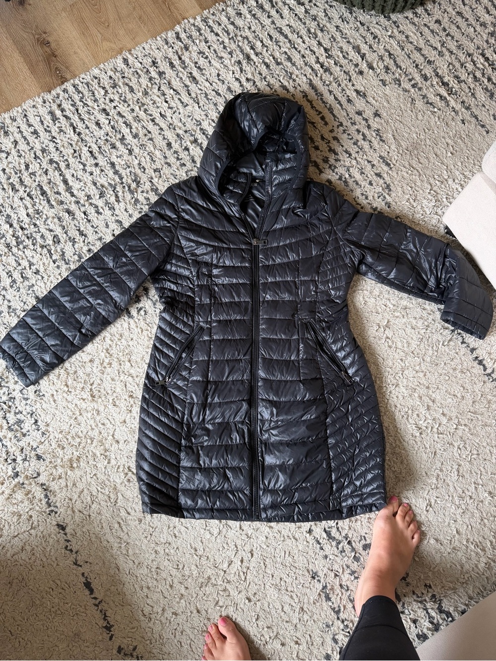 Calvin Klein Black Quilted Hooded Packable Puffer Coat